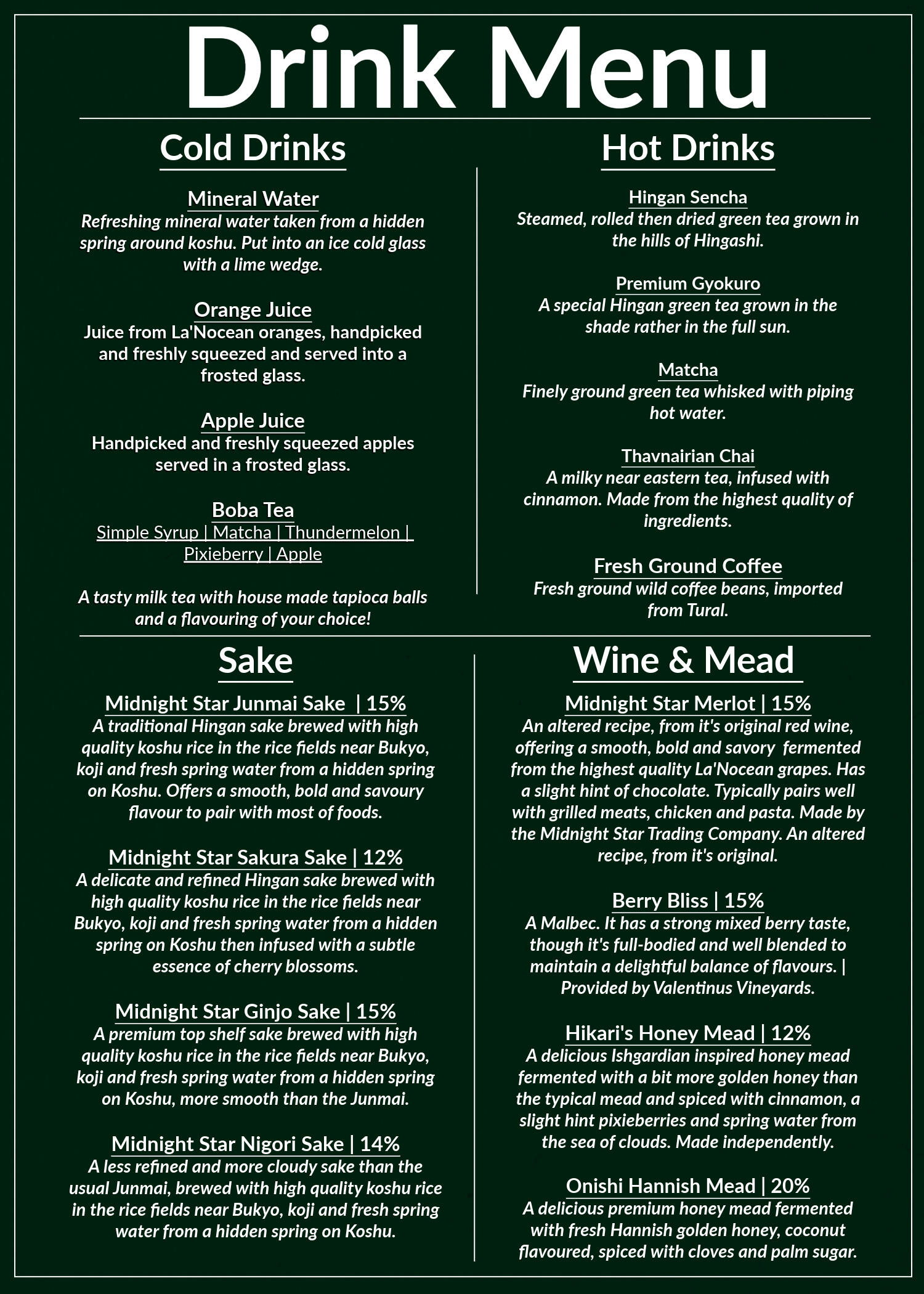 Drink Menu