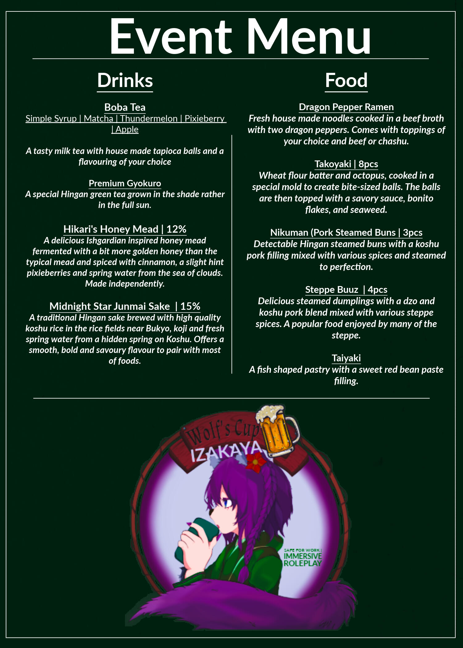 Sushi Menu